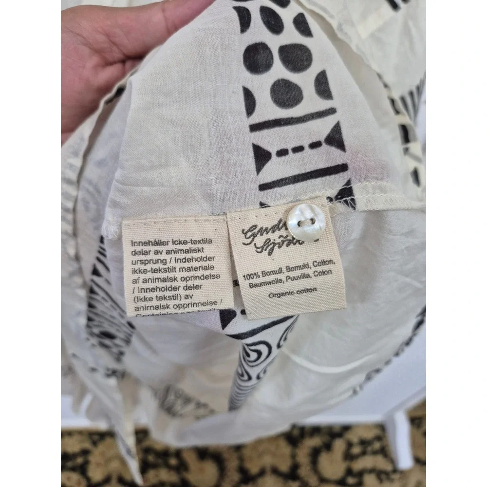 Gudrun Sjoden Piccolo Wrap Cotton Blouse Geometric Print Size Large